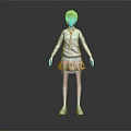 3D Anime Character Model With Blonde Hair White Sweater Red Plaid Skirt And White Shoes