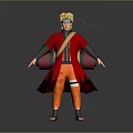 Iconic Anime Character With Blonde Hair Red Robe Black Sleeves Orange Pants And Black Straps