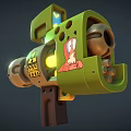 Green Cartoon Weapon With Radioactive Warning Sign Yellow Glowing Parts And Barrel Grip