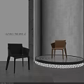Modern Black And Brown Accent Chairs In Contemporary Interior With Round Pebble Trim Platform