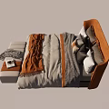Modern Double Bed Combination Bed End Stool 3d model