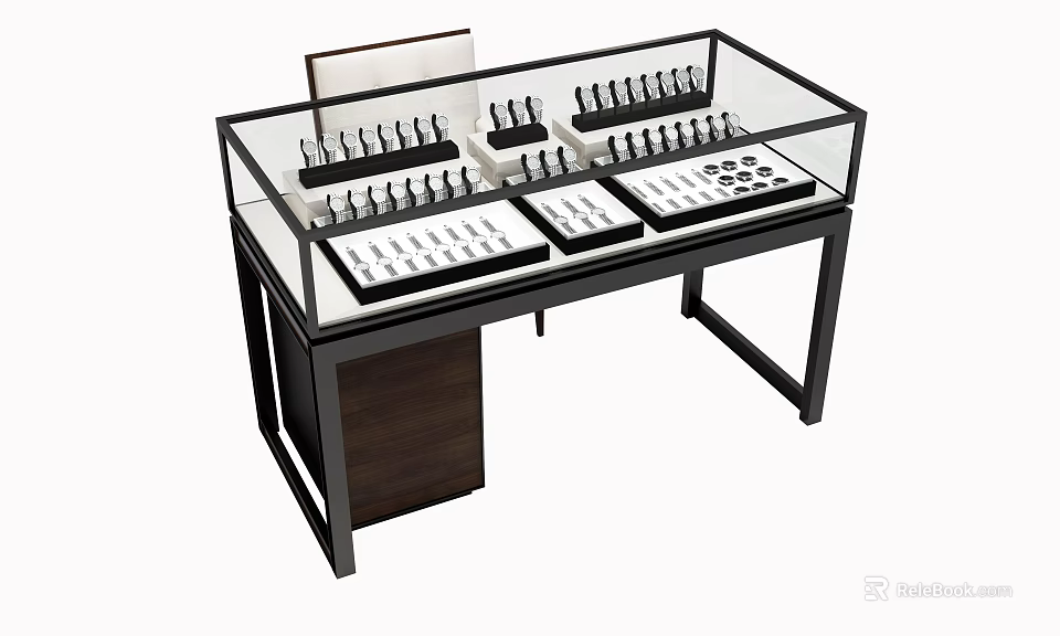 Jewelry Store Glass Display Counter With Rings Necklaces Earrings And Organized Setup 3d model 