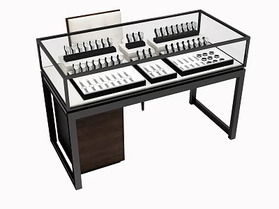 Jewelry Store Glass Display Counter With Rings Necklaces Earrings And Organized Setup 3d model