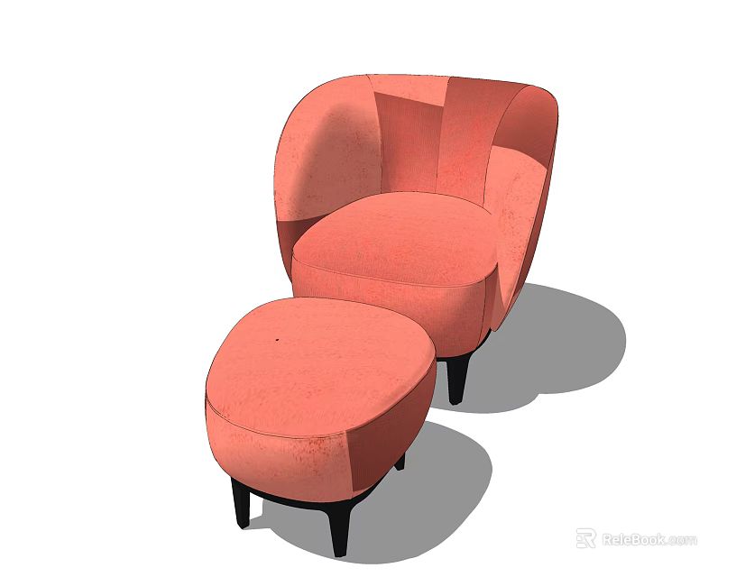 Pink Single Sofa With Ottoman And Black Legs Modern Design 3d model 