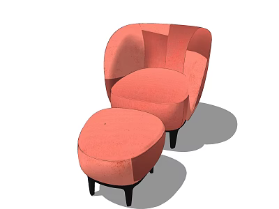 Pink Single Sofa With Ottoman And Black Legs Modern Design 3d model