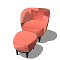 Pink Single Sofa With Ottoman And Black Legs Modern Design