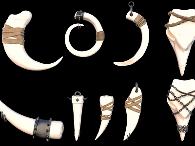 Decorative Bone Shaped Pendants with Rope Wrapping Metal Rings and Chains 3d model