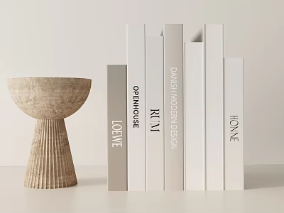 Decorative Ornament Set with Textured Base Bowl and Neutral Tones Books for Modern Home Decor 3d model