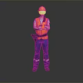 Construction Worker Wearing Orange Hard Hat Reflective Vest Blue Work Pants And VR Glasses