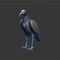 Realistic Standing Vulture Figure With Detailed Feather Texture And Shiny Surface Reflection On Dark Background