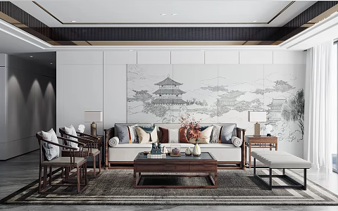 New Chinese Living Room 3d model
