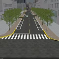 Municipal Road With Two Way Lanes Trees Buildings And Zebra Crossings
