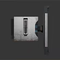 Gray Metallic Industrial Component With Blue Vertical Panel And Textured Surface
