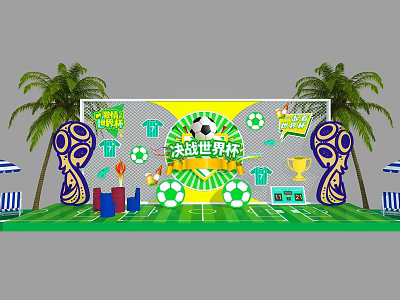World Cup Photo Check in Spot Featuring Soccer Ball Trophy Palm Trees And Football Field 3d model