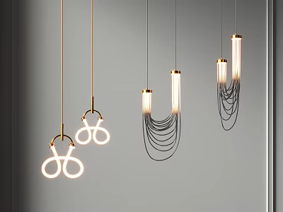 Elegant Modern Chandeliers with Circular Shapes and Hanging Chain Details for Home Decor 3d model