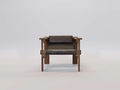 Modern Wooden Frame Leisure Chair with Black Leather Cushion and Armrests Design 3d model