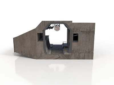 Industrial Gray Concrete Structure With Arched Opening And Interior Metal Components 3d model
