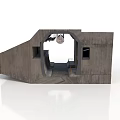 Industrial Gray Concrete Structure With Arched Opening And Interior Metal Components