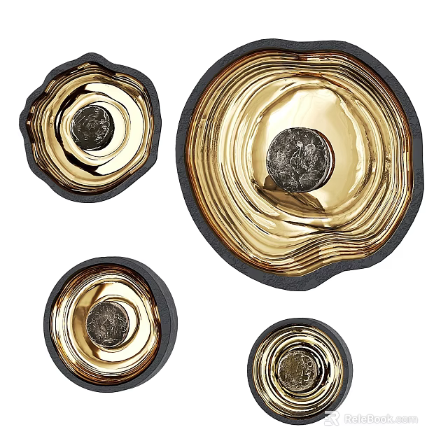 Modern Gold And Black Wall Lamps With Wave Design And Metal Finish Set Of Four 3d model 