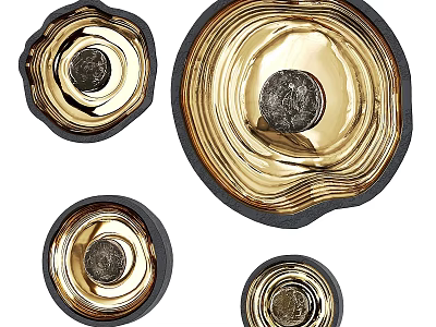 Modern Gold And Black Wall Lamps With Wave Design And Metal Finish Set Of Four 3d model
