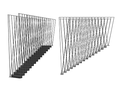 Modern Staircase Design With Black Steps And Interlaced Metal Railings 3d model