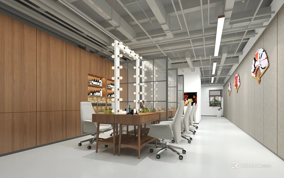 Modern Interior With Wooden Walls Dining Table White Chairs Mirrored Wall Lights And Decorative Paintings 3d model 