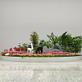 Roadside Landscape Facilities With Circular Flower Bed Various Plants Flowers And Animal Statues