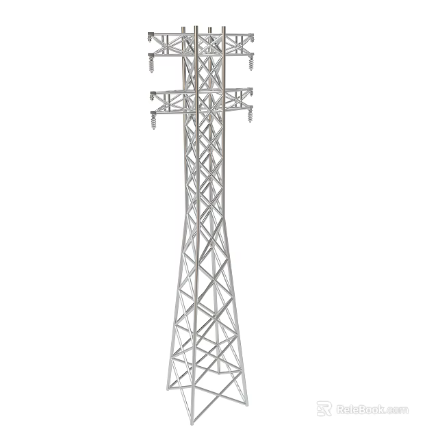 Electric Power Transmission Tower With Steel Lattice Structure And Overhead Lines 3d model 