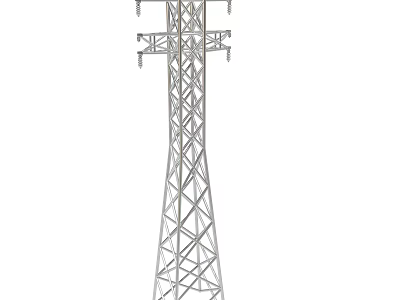 Electric Power Transmission Tower With Steel Lattice Structure And Overhead Lines 3d model