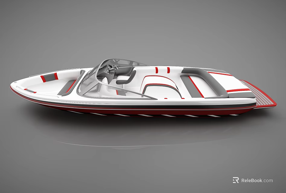 White and Red Speedboat Design Featuring Cockpit and Comfortable Seats 3d model 