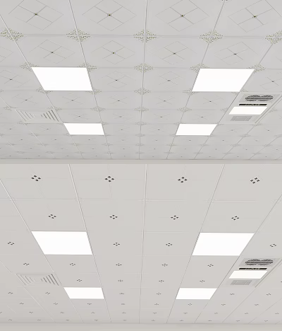 Modern Suspended Ceiling Design With Square Panels Recessed Lights And Decorative Patterns 3d model