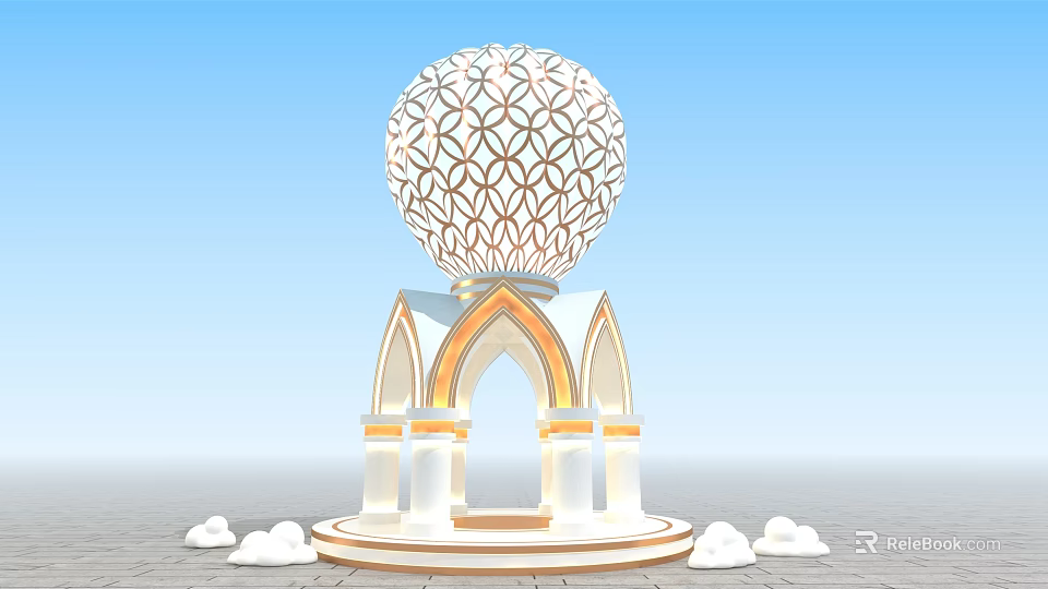 Inflatable Structure With Spherical Top Intricate Patterns Arched Doorway Columns And Cloud Decorations 3d model 