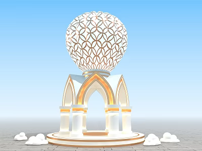 Inflatable Structure With Spherical Top Intricate Patterns Arched Doorway Columns And Cloud Decorations 3d model
