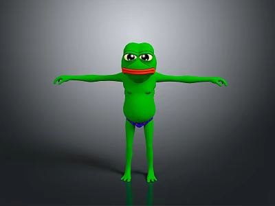 Green Cartoon Frog Character With Big Eyes Orange Mouth And Blue Underwear Standing Arms Outstretched 3d model