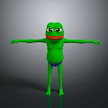 Green Cartoon Frog Character With Big Eyes Orange Mouth And Blue Underwear Standing Arms Outstretched