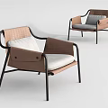 Modern Leisure Chairs With Black Metal Frames Brown Woven Parts And Light Gray Cushions