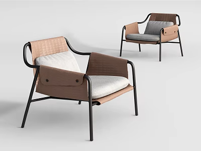Modern Leisure Chairs With Black Metal Frames Brown Woven Parts And Light Gray Cushions 3d model