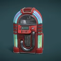 Red Retro Jukebox Speaker With Neon Lights And Vintage Control Panel Design
