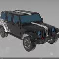 Rugged Off Road Car With Camouflage Pattern White Stripes Round Headlights And Large Tires
