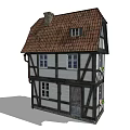 Traditional Detached House With Timber Frame Red Tiled Roof Chimney And White Walls