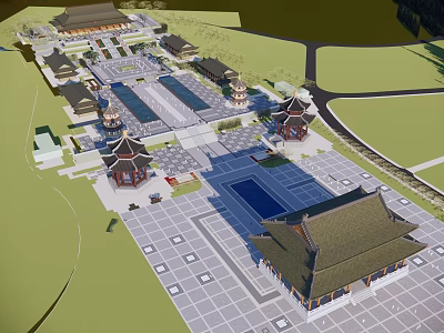 Ancient Chinese Architecture Complex With Traditional Pavilions Courtyards And Tiled Roofs 3d model