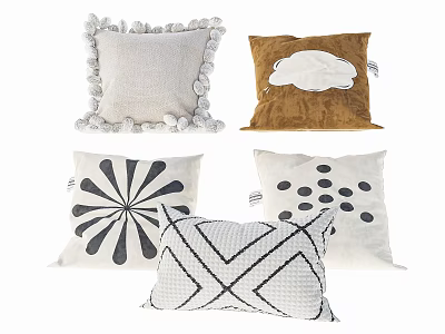 Cream Brown Black Decorative Throw Pillows With Fringed Edges Cloud Radial Polka Dot Geometric Diamond Designs 3d model