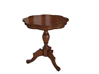 Wooden Round Side Table With Carved Edges And Three Legged Base Design 3d model