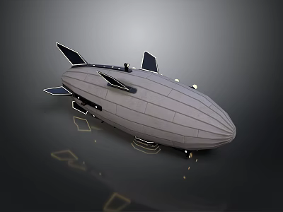 Gray Streamlined Airship 3D Model With Stabilizers Surface Stripes And Bottom Lights 3d model