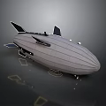 Gray Streamlined Airship 3D Model With Stabilizers Surface Stripes And Bottom Lights