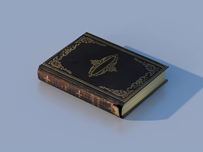 Vintage Leather Bound Book With Black Cover And Golden Ornamental Design 3d model