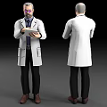 Man in White Lab Coat Front and Back View Holding Tablet 3d model