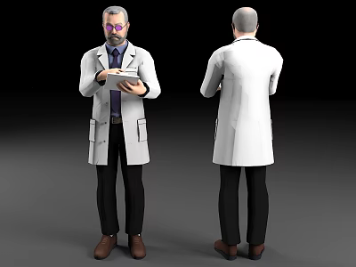Man in White Lab Coat Front and Back View Holding Tablet 3d model