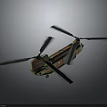 Orange And Green Twin Rotor Helicopter With Black Blades And Light Details