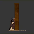 Brown Wooden Bookshelf With Stacked Books Small Stool And Wooden Floor Planks